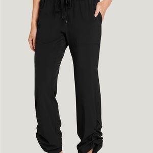 Drawstring pants with adjustable ankle so pants can be worn long or cropped
